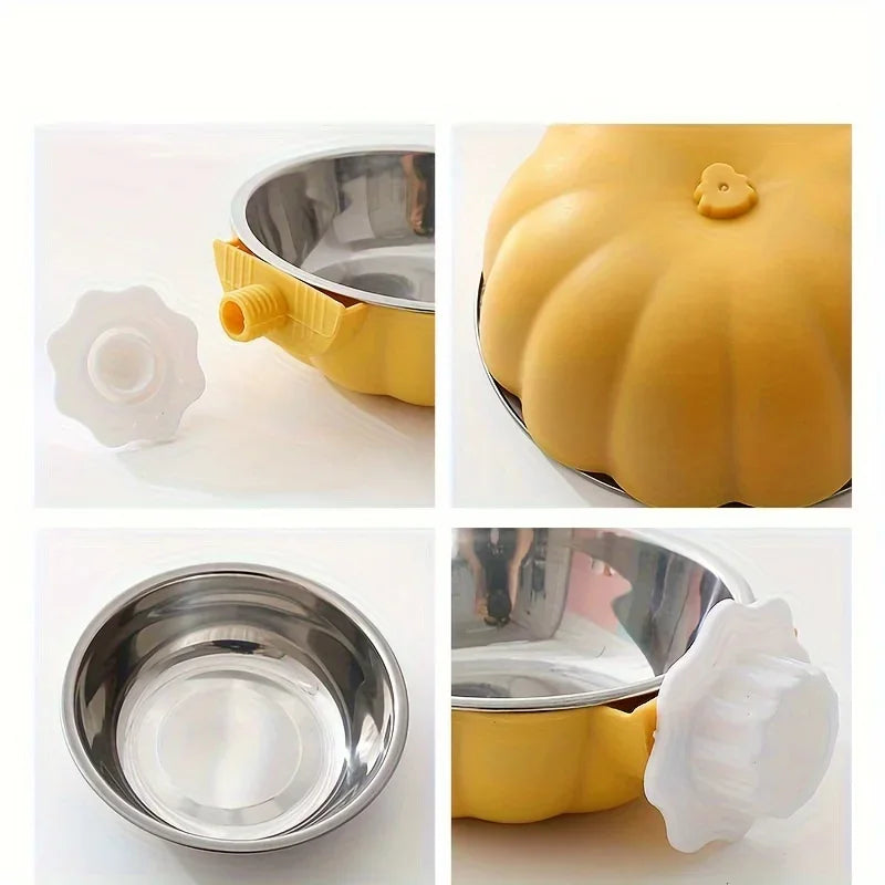Pumpkin Shaped Small Pet Food and Water Bowl, Movable and Lifting Pet Carrier Bowl Pet Feeding Supplies