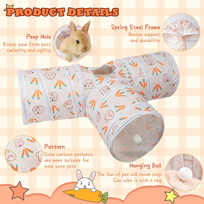 Three-Door Rabbit Tunnel - Foldable toy tube, suitable for hiding places for small pets