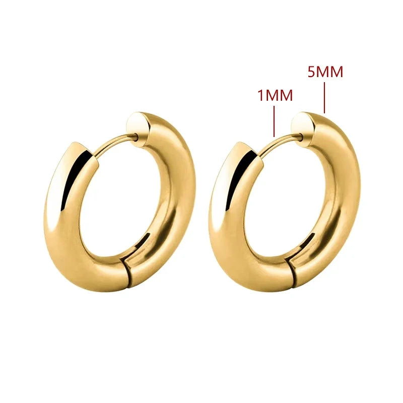 2pc Stainless Steel Small Hoop Earrings | Unisex Punk Hip Hop Huggie Earrings