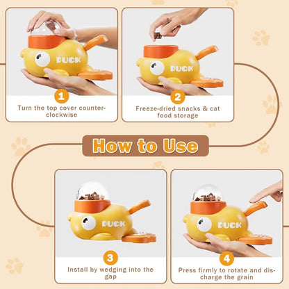 Pet interactive food distribution slow feeder, durable and cute duck shaped, intellectual training, reduces bloating (yellow)