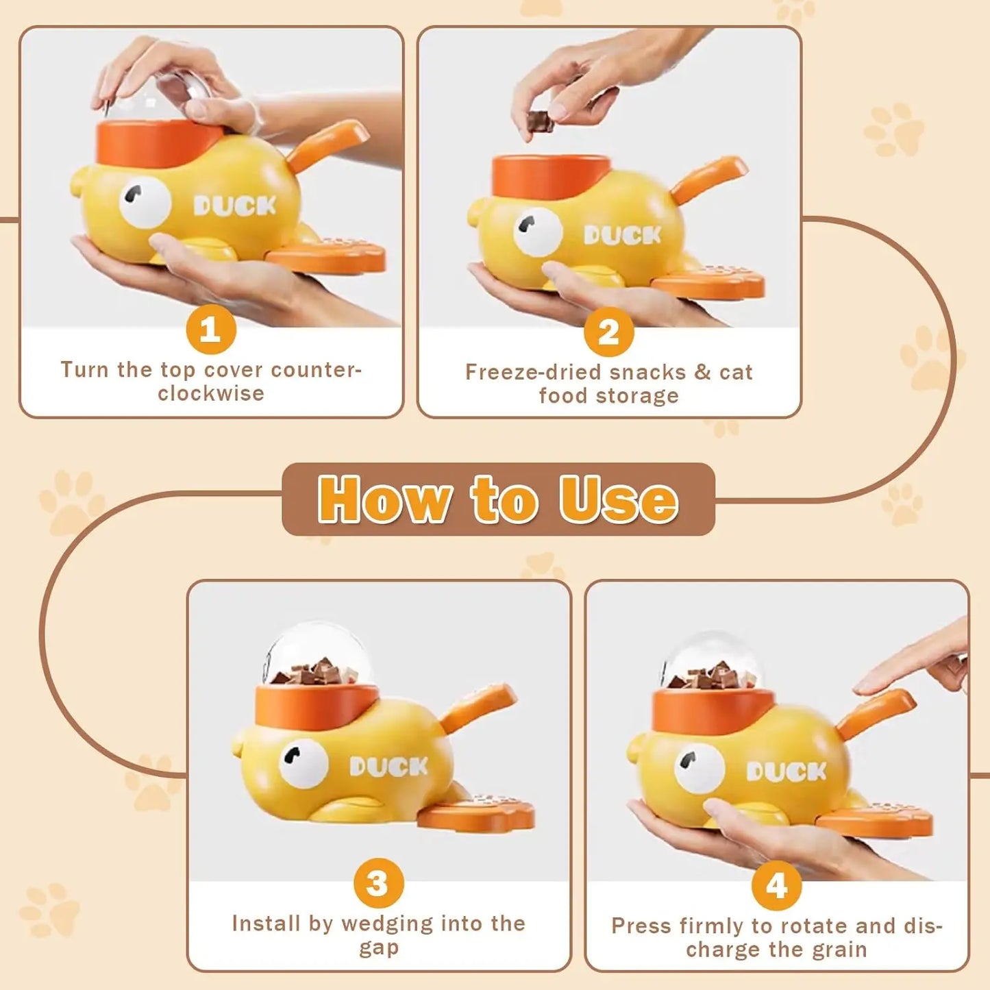 Pet interactive food distribution slow feeder, durable and cute duck shaped, intellectual training, reduces bloating (yellow)