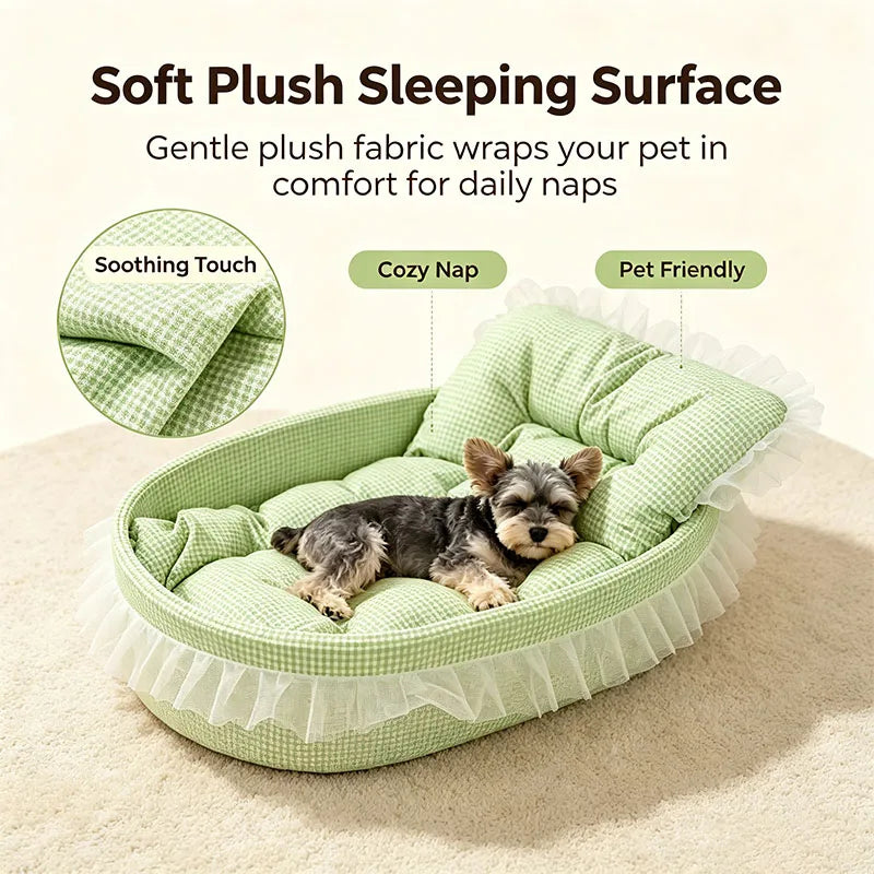 1set Cute Lace-Trimmed Pet Princess Bed For Winter - Soft Polyester Plush Oval for Small Dogs/Cats, Easy Assembly Indoor Use