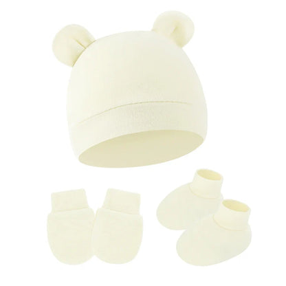 Cotton Newborn Hat Set | 3-Piece Baby Beanie Gloves and Socks for 0-6 Months