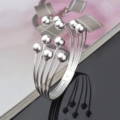 Andara 925 Silver Bead Open Cuff Bracelet Bangle | Unisex Sterling Silver Jewelry Gift