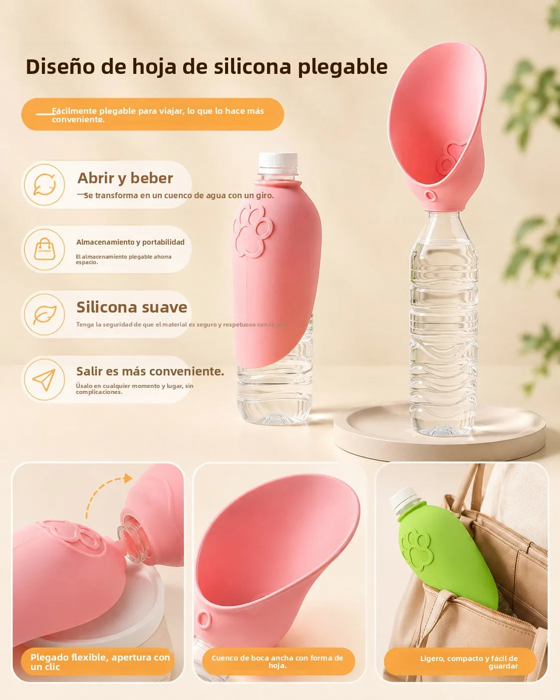 Pet Outdoor Water Dispenser, Portable Dog Water Cup, Eco-friendly Foldable Leaf-shaped Silicone Universal Bottle Mouth