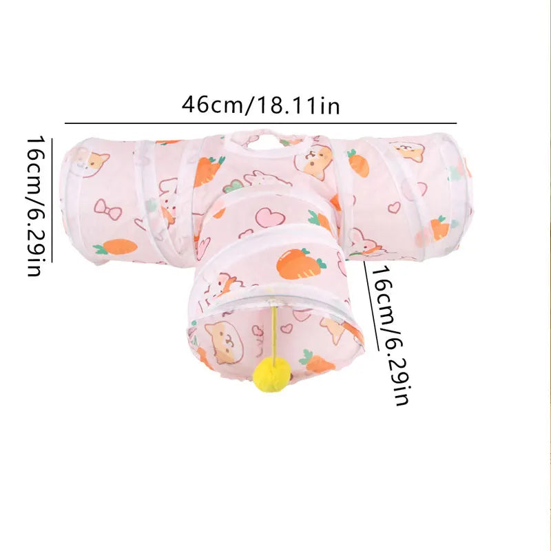 Three-Door Rabbit Tunnel - Foldable toy tube, suitable for hiding places for small pets