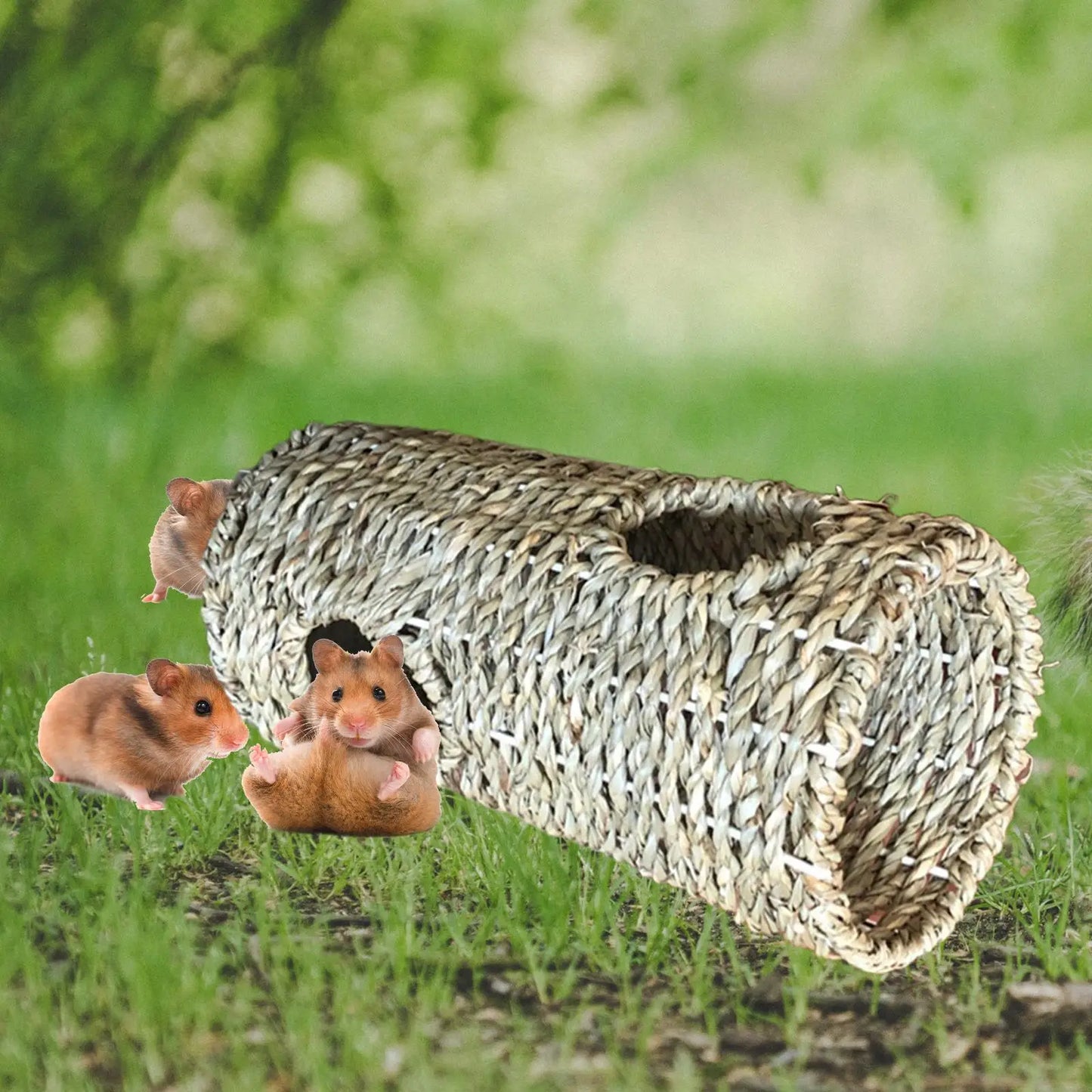 Hamster Grass Tunnel Durable Lightweight Tube Burrow House Straw Tunnel for Hamster Hedgehog Mice Ferrets Small Sized Animals