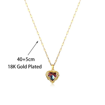 Stainless Steel Crystal Heart Pendant Necklace | Ocean Blue Water-Wave Chain for Women