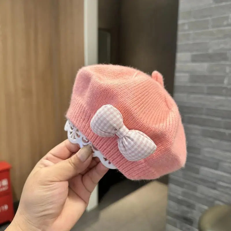 Kids Knitted Beret with Bow | Winter Hat for Baby Girls and Toddlers