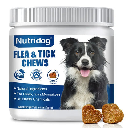 Flea & Tick Chews For Dog with Garlic Flaxseed | Skin Health Support & Bites Prevention - Chicken flavor 120 Soft Chews