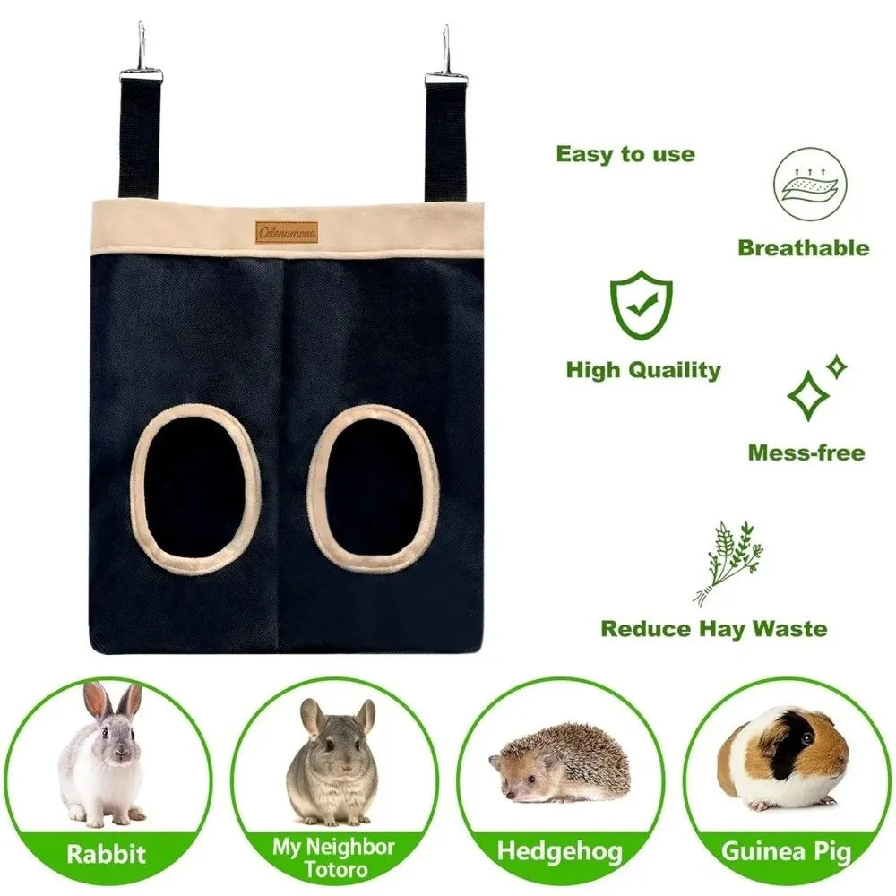Practical Hanging Rabbit Feed Bag Canvas Eco-Friendly Hay Bag Chew Proof Hay Pouch For Rabbit Dutch Pig
