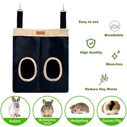 Practical Hanging Rabbit Feed Bag Canvas Eco-Friendly Hay Bag Chew Proof Hay Pouch For Rabbit Dutch Pig