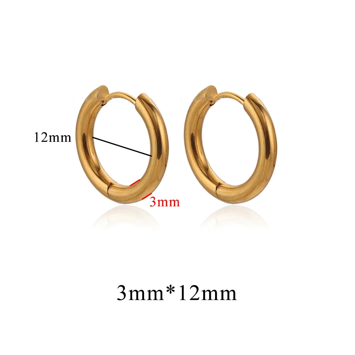 6pcs Stainless Steel 3mm 4mm Hoop Earrings | PVD Gold Plated Korean Round Earrings for Men Women