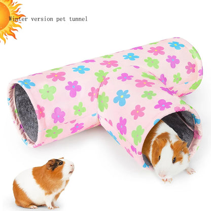 Guinea Pig Tunnel 3 Way Washable Hideout Foldable Rabbit Tunnel Guinea Pig Toys for Bunny Hamster Ferret Guinea Pig Accessories