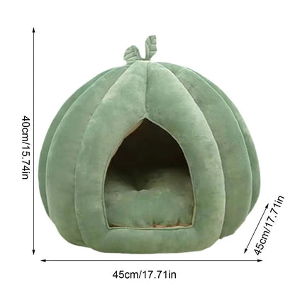 Halloween Thickened Pet Bed Enclosed Cat Nest Warm Cat Bed Pumpkin Shape Pet Sleeping House For Cats Washable Cat Sleeping Bed