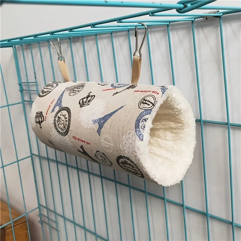Hamster Ferret Tunnel Hammock - Warm Hanging Tube Bed for Small Animals, Guinea Pig, Rabbit & Rat Cage Accessory