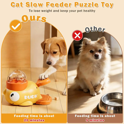 Pet interactive food distribution slow feeder, durable and cute duck shaped, intellectual training, reduces bloating (yellow)