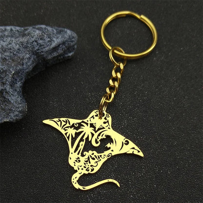 Manta Ray Sea Devil Fish Pendant Necklace | Stainless Steel Gold Silver Color Chain Jewelry