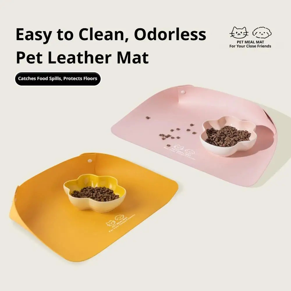 PU Leather Pet Feeding Mat Spill Proof Waterproof Oil Resistant Non Slip Bowl Holder Easy Clean Floor Protector for Dogs Cats