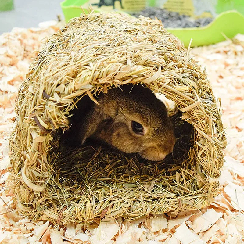 ABKJ-Grass House Tunnel Hutch Woven Hut For Laying Or Sleeping Edible Chew Home For Rabbits Chinchilla And Small Animals