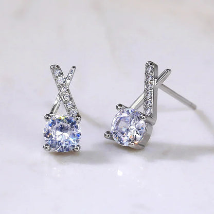 Huitan AAA CZ Stud Earrings for Women | Romantic Elegant Cubic Zirconia Jewelry in 7 Colors