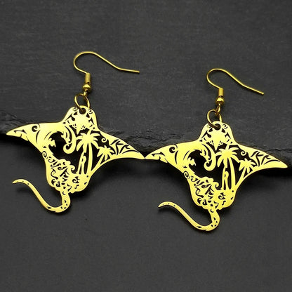 Manta Ray Sea Devil Fish Pendant Necklace | Stainless Steel Gold Silver Color Chain Jewelry