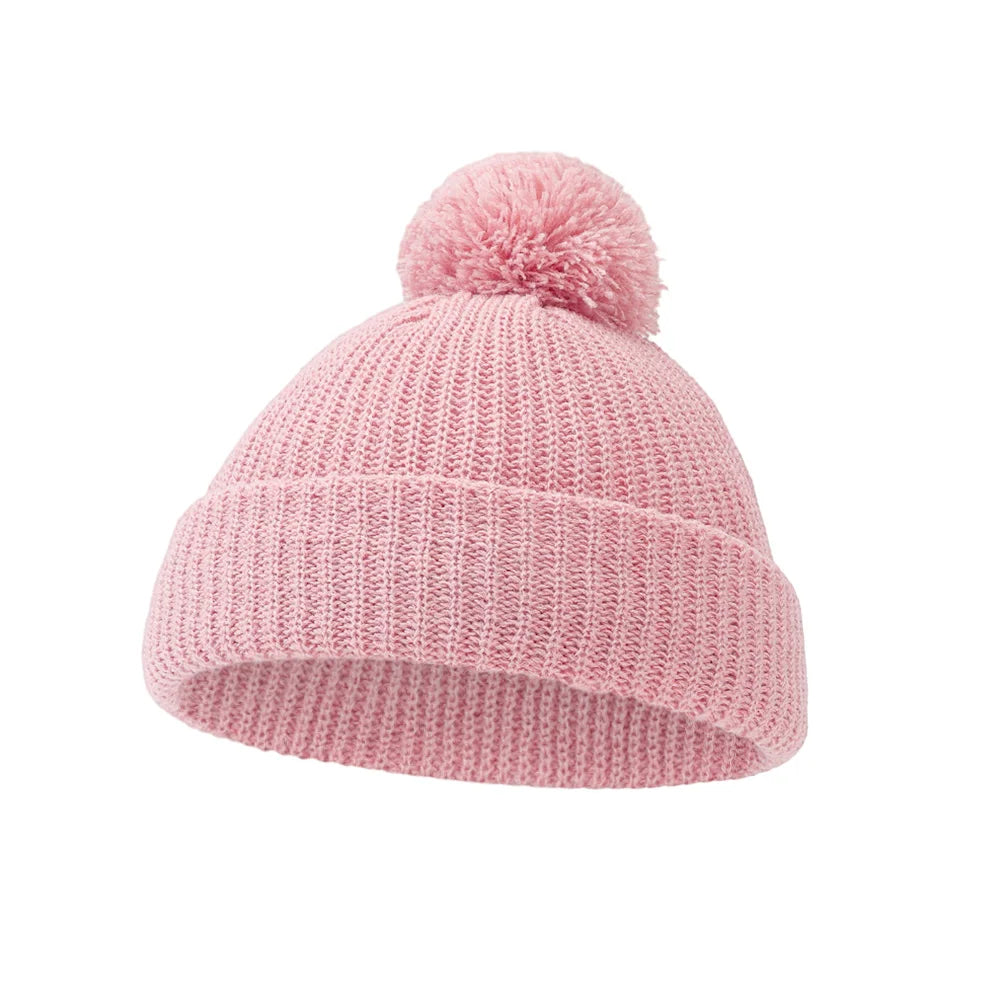 Solid Pom Knitted Baby Beanie | Newborn Infant Winter Hat