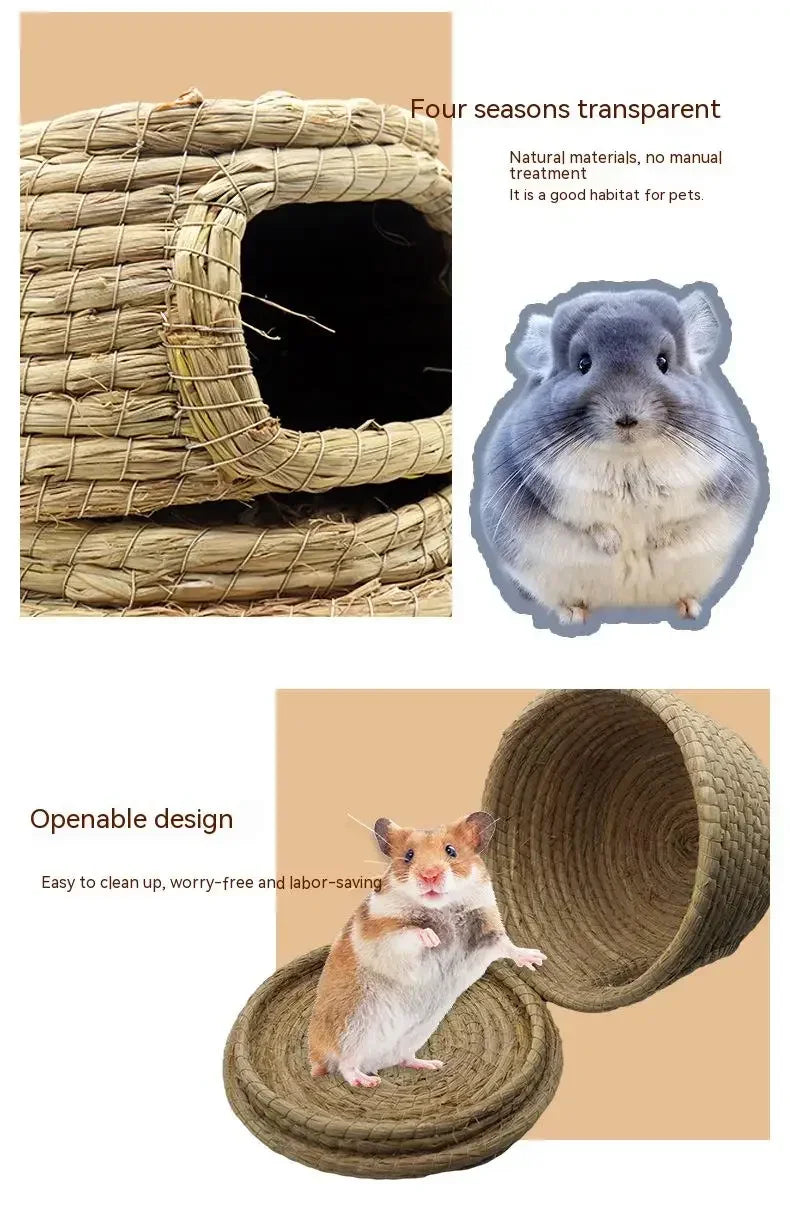 Pet Rabbit Grass Bed Natural Straw Woven House Bunny Chew Toys Hay Nest Bed for Hamsters Chinchillas Mice Small Animals