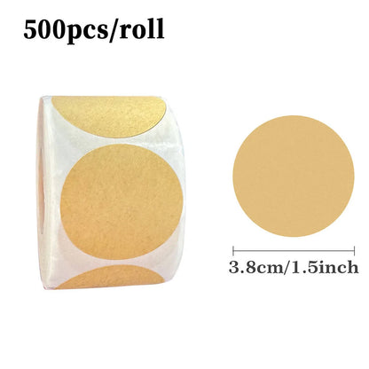 Kraft Round Self-Adhesive Labels | 500pcs per Roll for Organizing and Personalizing