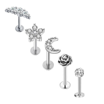 5pcs Mixed Heart Tragus Stud Earring Set | Cartilage Helix Lip Piercing Jewelry