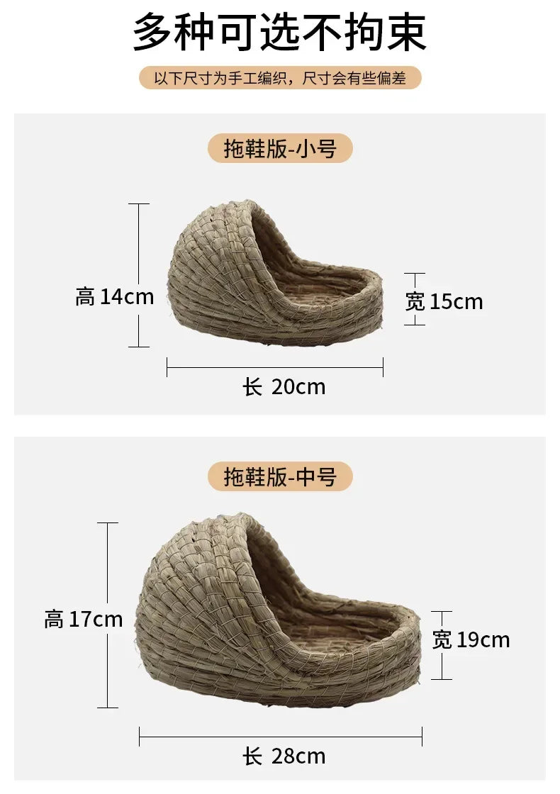 Pet Rabbit Grass Bed Natural Straw Woven House Bunny Chew Toys Hay Nest Bed for Hamsters Chinchillas Mice Small Animals