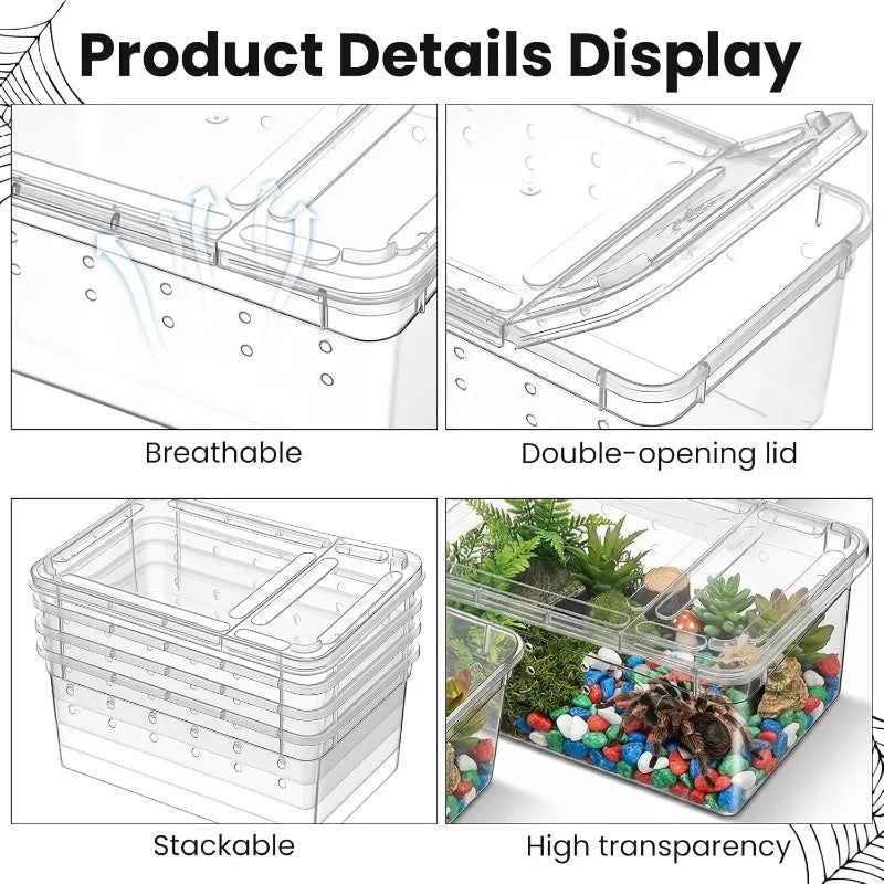 Reptile Breeding Box Terrarium Turtle Tank Silkworm Spider Horned Frog Gecko Lizard Snail Cage Portable Habitat Enclosure