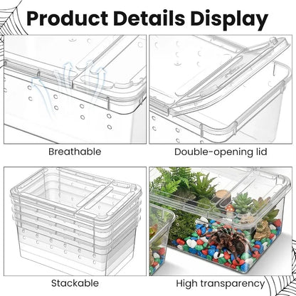 Reptile Breeding Box Terrarium Turtle Tank Silkworm Spider Horned Frog Gecko Lizard Snail Cage Portable Habitat Enclosure