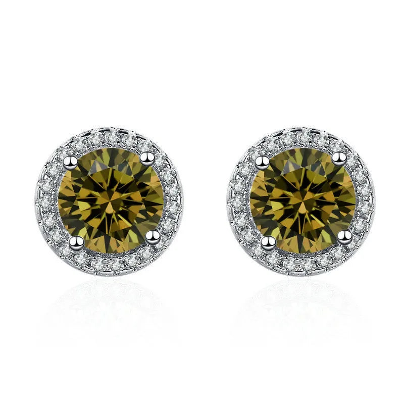 925 Sterling Silver Stud Earrings | Zircon and Colored Gemstone Elegant Jewelry