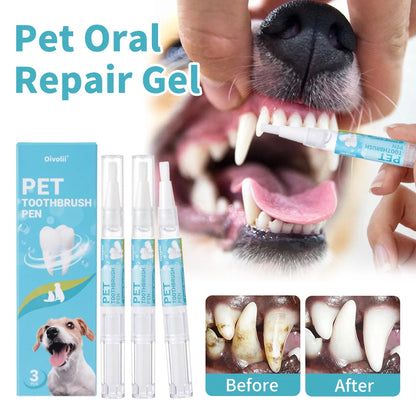 Pet Teeth Cleaning Pen with Soft Brush Dental Gel for Dogs & Cats Tartar Control Fresh Breath Soothes Gums Mild Formula 3pcs/box