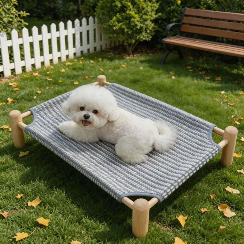 Wooden Frame Elevated Dog Bed Breathable Raised Pet Cot for Small Dogs Cats Summer Cooling Dog Camp Bed Kennel Pet Products