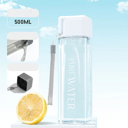 Portable Square Plastic Water Cup | Leak Proof Sports Bottle with Drawstring