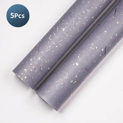 Korean Floral Wrapping Paper Set | 5 Sheets with Gold and Silver Sparkles