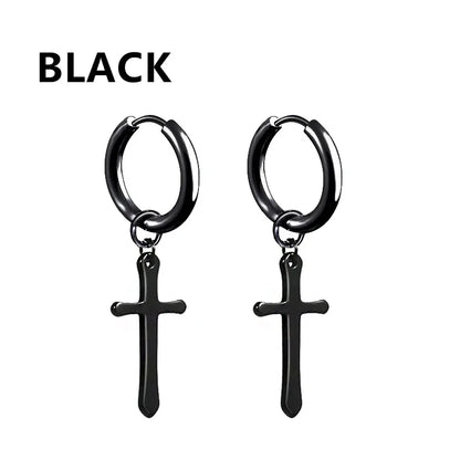 2pc Stainless Steel Cross Earrings Set | Gothic Punk Huggies for Men Women