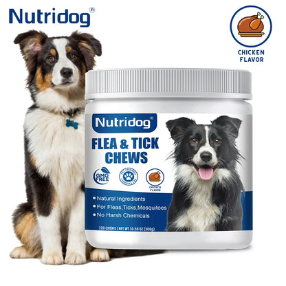 Flea & Tick Chews For Dog with Garlic Flaxseed | Skin Health Support & Bites Prevention - Chicken flavor 120 Soft Chews