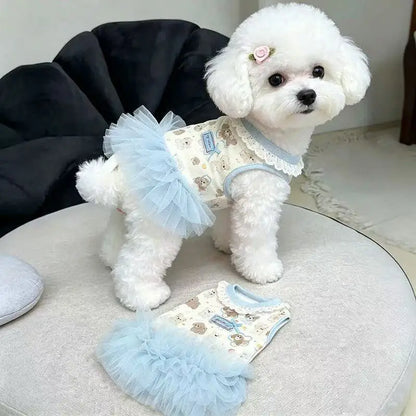 Pet Dresses Cat Pet Summer Clothes Pink Bow Teddy Skirt Small and Medium-sized Dog Cartoon Printed Vest Casual Female Dog Dress