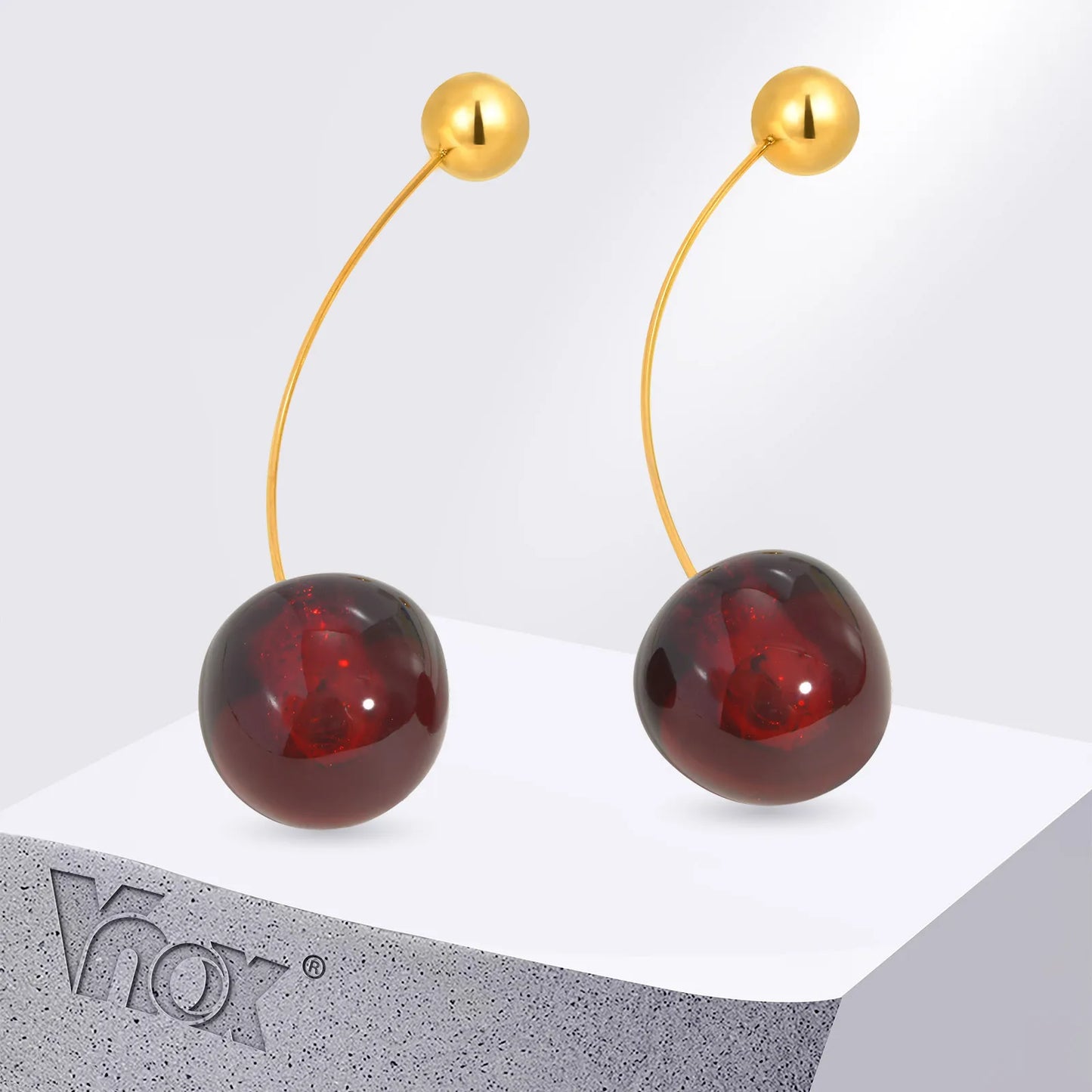 Vnox Vivid 3D Cherry Earrings | Fashion Cute Fruit Drop Earrings for Women