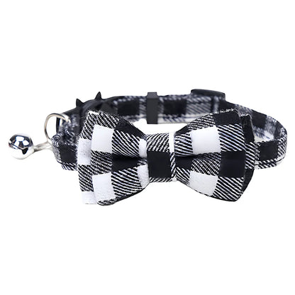 Pet Cat Adjustable Collar, British Plaid Bow Tie Collar, Pet Bell Collar with Buckle, Cat Dog Collar, 1PC