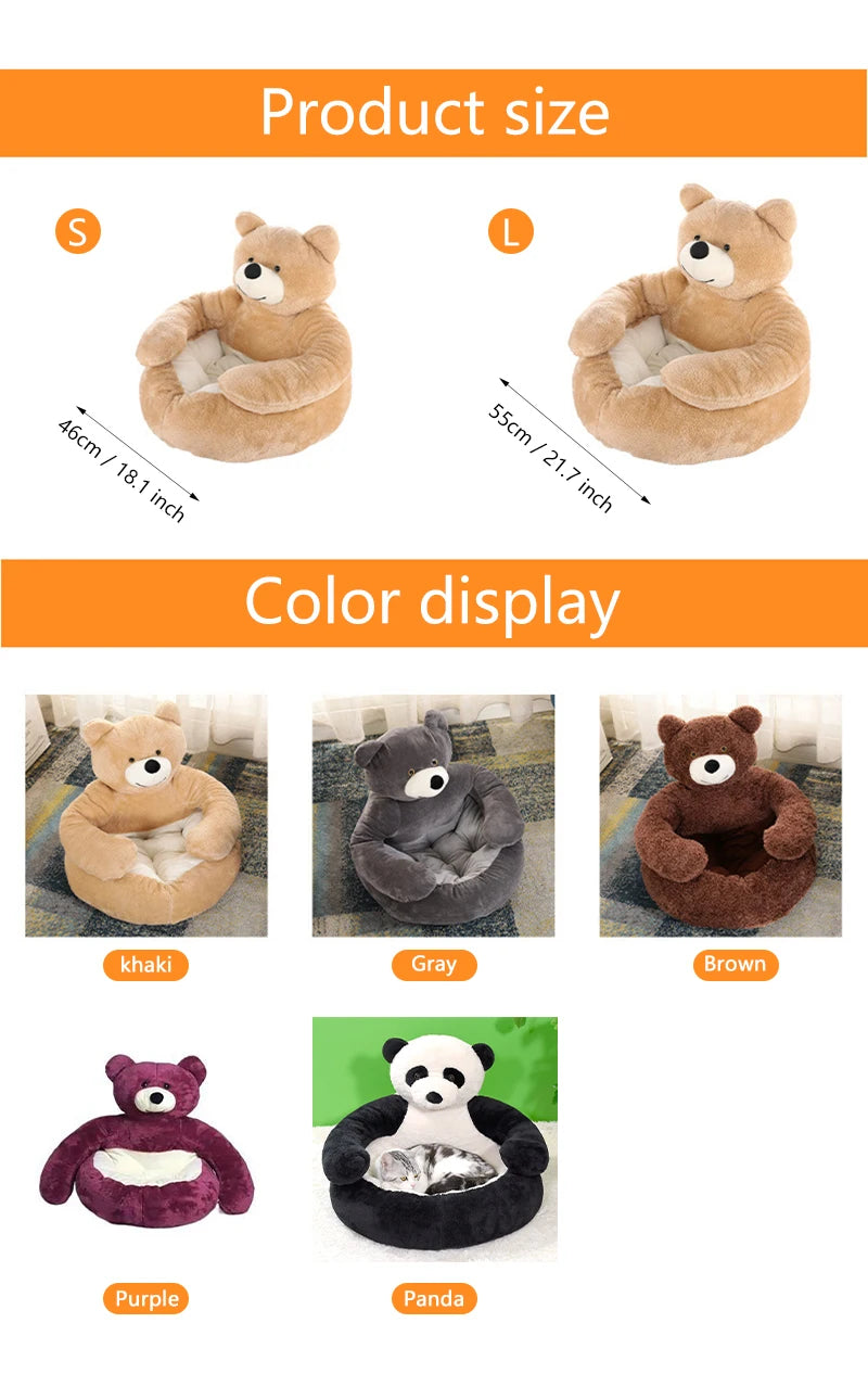 Plush Dog House Bed Winter Warm Bear Hug Semi Enclosed Cat's Nest Detachable And Washable Mat Small Dog Bed Sofa Pet Supplies