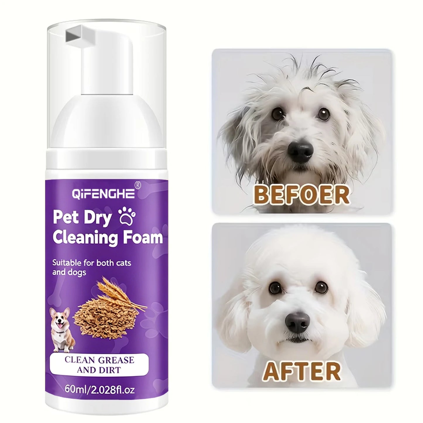 Pet Dry Shampoo for Dogs & Cats - Waterless Foam No Rinse, Deodorizing & Cleaning for Puppy Kitten