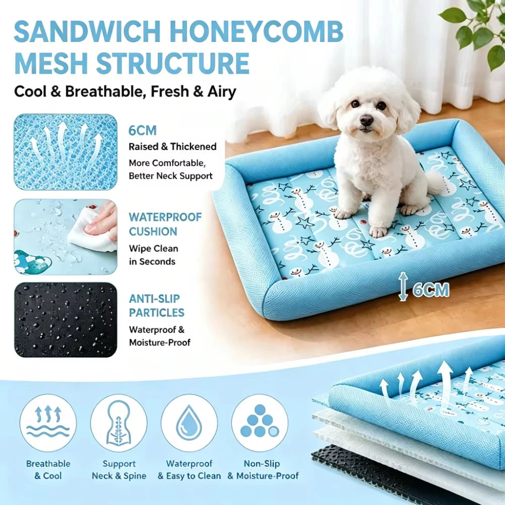 Summer Cooling Pet Dog Bed Breathable Soft Dog Sleeping Pad Neck-Protecting Washable Summer Pet Supplies for Dogs Cats Beds Mats