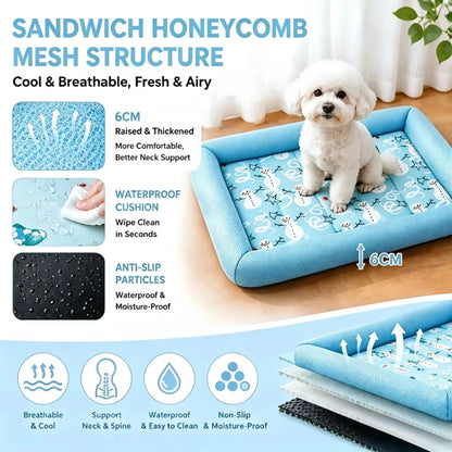 Summer Cooling Pet Dog Bed Breathable Soft Dog Sleeping Pad Neck-Protecting Washable Summer Pet Supplies for Dogs Cats Beds Mats
