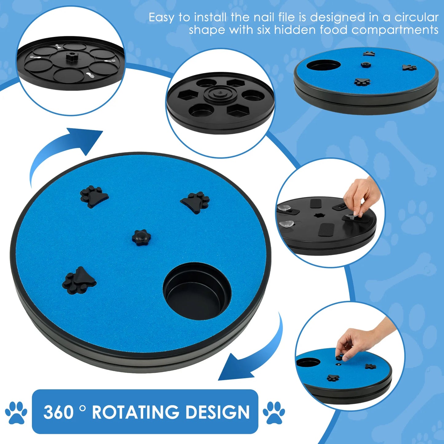 Round Dog Nail Scratch Board 360° Rotating Dog Scratch Pad with Snack Compartments Interactive Pet Toy Pet Supplies Accessories