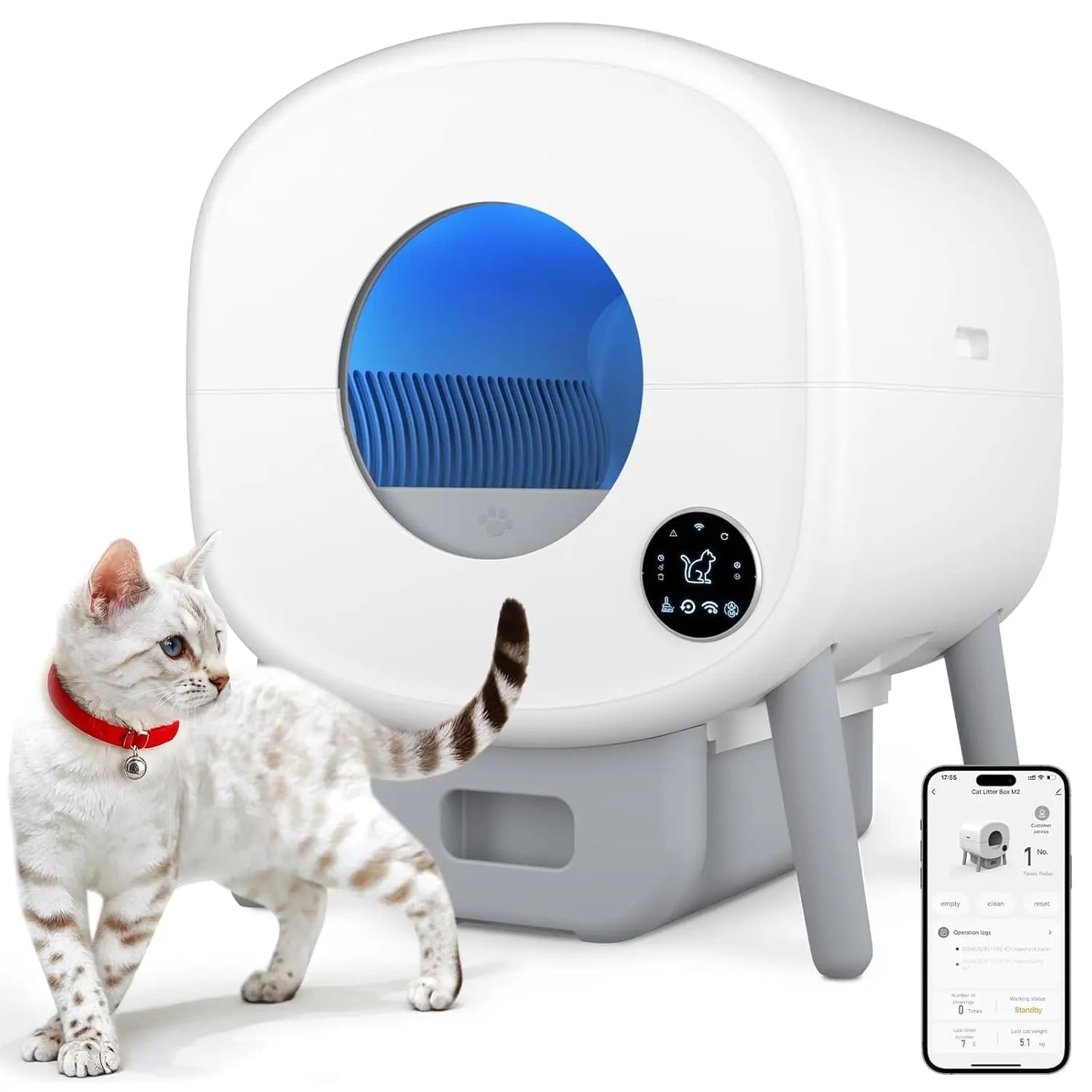 Large Capacity Self Cleaning Cat Litter Box, App Control & Safety Protection For Cats, Customized