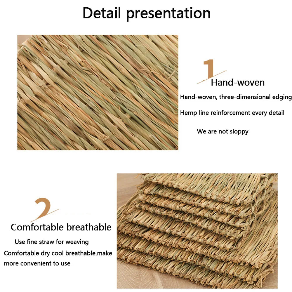 Rabbits Bunny Pet Chew Mat Small Animal Woven Hay Mat Natural Straw House Cage Accessories For Guinea Pig Chinchilla Hamster Rat